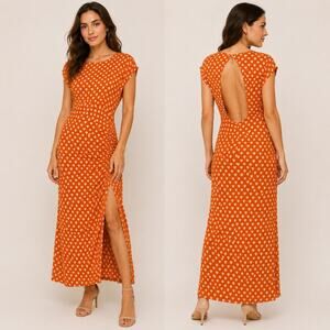 Free People Cut-Out Back Heart Print Maxi dress with Side slit women S